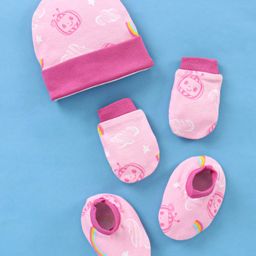 Ohms Cotton Cap Mitten & Booties Rainbow Print Pink- Diameter 9 cm-image-65