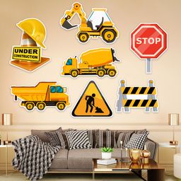 Zyozi Under Construction Theme Birthday Cardstock Cutout with Glue Dot Yellow - Pack of 8-image-92