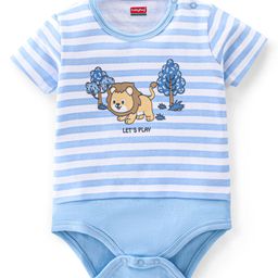 Babyhug Half Sleeves 100% Cotton Onesie Lion Print - Blue-image-63