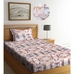 Arrabi Multi Geometric TC Cotton Blend Single Size Fitted Bedsheet with 1 Pillow Cover - Multicolour-image-77