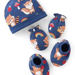 Babyhug 100% Cotton Cap Mittens & Booties Set Animal Print Blue - Diameter 16 cm-image-62