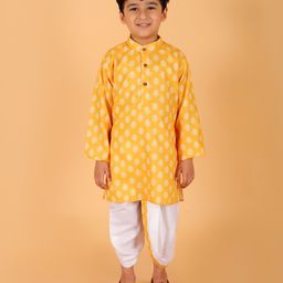 MoMaa Full Sleeves Seamless Damask Motif Printed Kurta With Dhoti - Yellow-5