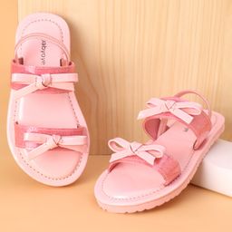 Babyoye Sandals with Back Strap Closure & Bow Applique- Pink-image-38