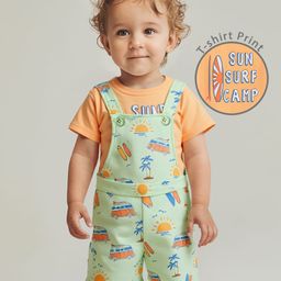 Babyoye   100% Cotton Knit with Eco Jiva Finish Dungaree with Half Sleeves T-Shirt Text & Beach Theme Print - Multicolour-image-34