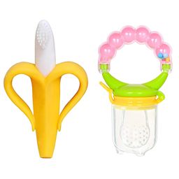 Enorme Silicone Banana Shaped Toothbrush Teether and Ring Style Food Fruit Feeder Nibbler Pacifier for Babies-1