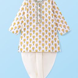 Babyhug Cotton Full Sleeves Hot Air Balloon Printed Kurta & Dhoti Set - White-image-31