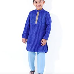 Earthy Touch Woven Silk Blend Kota Doria Full Sleeves Kurta Pyjama Set With Gota Patti Lace - Blue-image-35