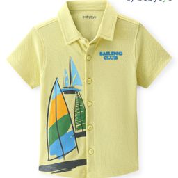 Babyoye Cotton Knit Half Sleeves Collar Neck Shirt with Boat Print - Yellow-image-14