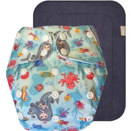 Dumbledo Premium BlueMermaid Free Size Leak proof Washable Unisex Reusable Cloth Diaper With 6-layer Black Insert - Blue-15