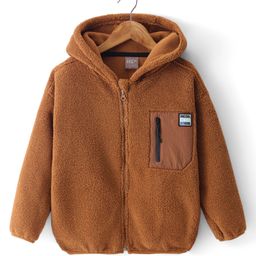 Little Kangaroos Fleece Knit Full Sleeves Solid Hooded SweatJacket - Jaggery Brown-image-19