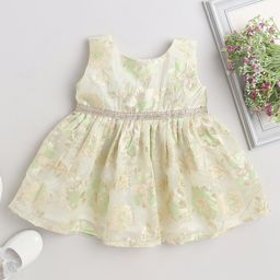 Many frocks & Brocade Sleeveless Floral Designed Dress - Green-image-39