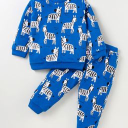 WOW Clothes Full Sleeves Night Suit with Zebra Print - Blue-image-76