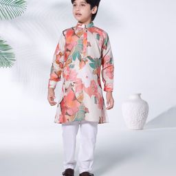 Ministitch Cotton Full Sleeves Floral Printed Kurta & Pyjama Set - Multi Colour-picture-37