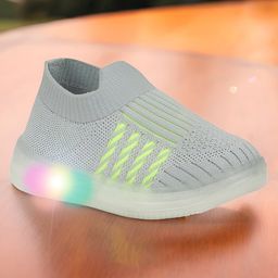 Lil Lollipop Mesh Detailed Striped Design Slip On LED Shoes - Grey-image-68