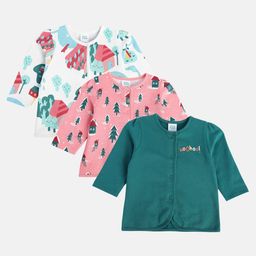 MINI KLUB Cotton Knit Pack Of 3 Full Sleeves Countryside & Woohoo Text Printed Jhablas - White Red & Peach-image-9