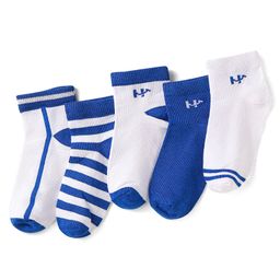 Honeyhap Premium Cotton Knit Bamboo Spandex Ankle Length Bio Finish Socks with Stripes Pack of 5 - White Bright Blue Stripe Bright White-image-60