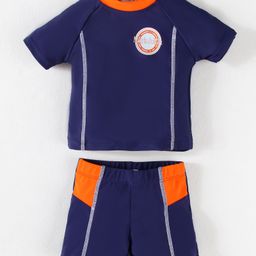 Mark & Mia Half Sleeves Two Piece Swimsuit with Logo Print - Navy Blue-image-21