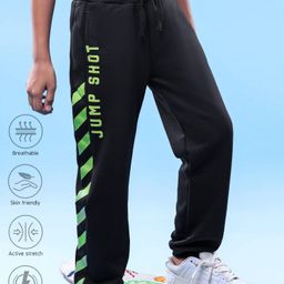 Pine Active Knit Full Length Super Stretch Cut & Sew Joggers with Text Puff Print - Black-image-37