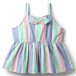 Kookie Kids Cotton Woven Sleeveless Top With Stripes & Bow Applique - Light Blue-image-60