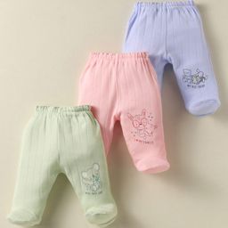 Zero Sinker Woven Footed Bootie Leggings With Animal Print Pack Of 3 - Pink Light Green & Lilac-image-63