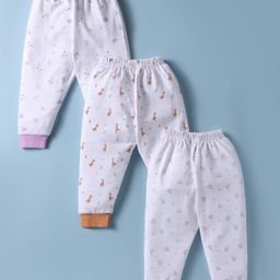 Simply Interlock Knit Full Length Bird Printed Lounge Pants Pack of 3 - White-17