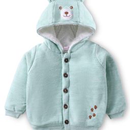 Babyhug Knit Full Sleeves Front Open Hooded Sweater With Bear Face & Ear Applique - Mint-image-5