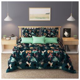 BhaiJi Bedsheet 180 TC Elastic Fitted Double Bed Sheet 72x78x6 inch Microfiber With 2 Pillow covers - Green Bird Elastic Fitted-image-117