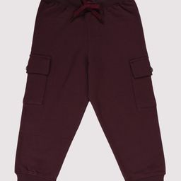 Kiddopanti Cotton Fleece Knit Solid Cargo Pocket Track Pants - Wine-picture-20