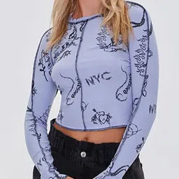 LULU & SKY Women Abstract Printed Long Sleeves Crop Top-picture-42