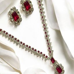 AccessHer Sterling Silver Plated American Diamond Studded Necklace And Earrings-30