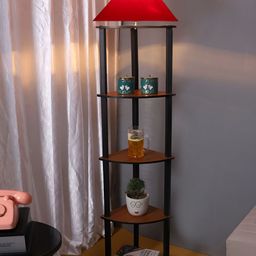 Devansh Red Wooden Shelf Floor Lamp image 5