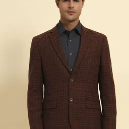 Cantabil Smart Fit Checked Notched Lapel Long Sleeve Single Breasted Blazer-picture-0