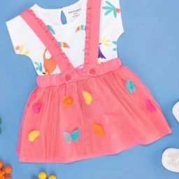 Pantaloons Baby White & Pink Printed Dungaree Set-picture-10