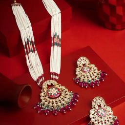 Zaveri Pearls Multicolor Meenakari Dazzling Stones Multistrand Long Necklace & Earring Set-92