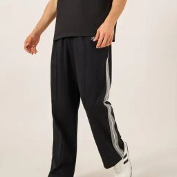 Styli Black Cotton Relaxed Fit Striped Trackpants-picture-10