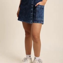 Bene Kleed Blue Cotton Mini Denim Skort-image-92