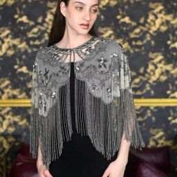Odette Grey Tasselled Embellished Regular Fit Cape-image-29