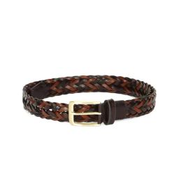 Simon Carter Brown Leather Woven Casual Belt for Men-image-15