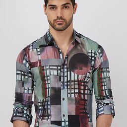 Mufti Men Spread Collar Abstract Printed Cotton Slim Fit Casual Shirt-image-80