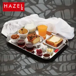 HAZEL Silver Stainless Steel Rectangular Serving Tray - Set of 1-20