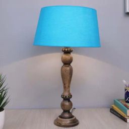 Homesake Eureka Turquoise Blue & Brown Wooden Table Lamp with Bulb - Set of 1-19