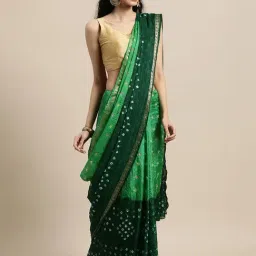 Geroo Jaipur Green Printed Saree With Unstitched Blouse-image-56