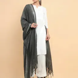 Soch Black Cotton Plain Dupatta-image-93