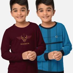 HELLCAT Maroon & Turquoise Printed Full Sleeves T-Shirt (Pack Of 2)-image-5