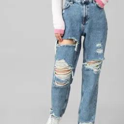 Only Light Blue Cotton Distressed Jeans-image-5