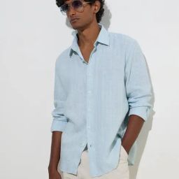 Ascot by Westside Light Blue Striped Relaxed-Fit Linen Shirt-picture-17