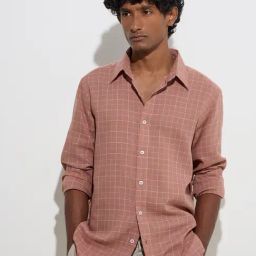 Ascot by Westside Dusty Rose Checkered Relaxed-Fit Shirt-picture-27