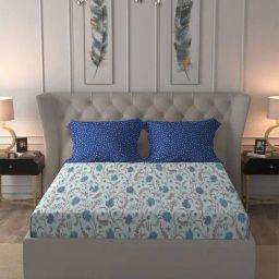 Mytrident Blue Cotton 144 Queen Bed Sheet With 2 Pillow Covers-image-87