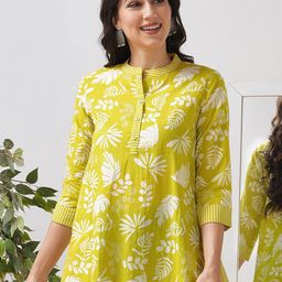 KAMI KUBI Tropical Printed Mandarin Collar Cotton Top-image-74