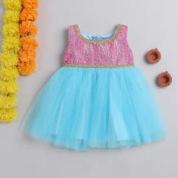 Many Frocks Kids Pink & Blue Embellished Dress-image-35